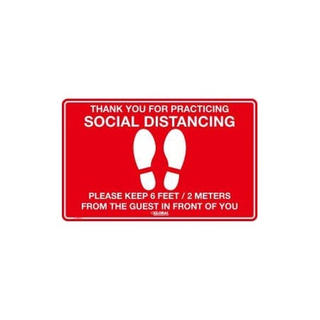 Nmc GEC 8482; Red Social Distancing Floor Sign, 16" W x 10" H, Vinyl Adhesive CU-398978